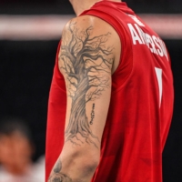 A tattoo on the arm of American volleyball player Matthew Anderson | AFP-JIJI