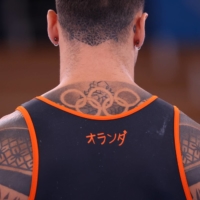 Tattoos on the back of a Dutch gymnast | REUTERS