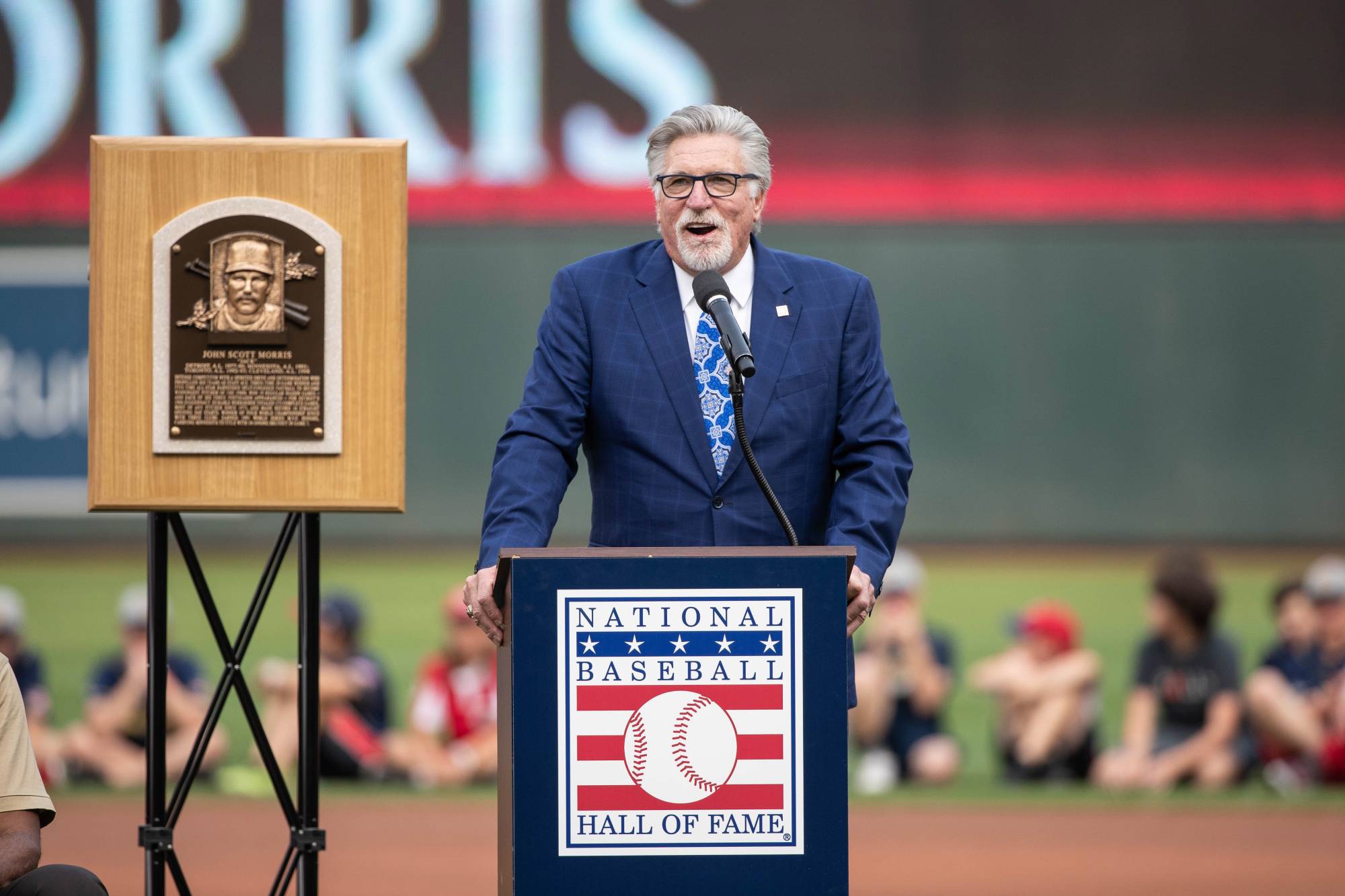 Former pitcher Jack Morris speaks during a tribute to his career at Target Field in Minneapolis in 2018. | USA Today / via Reuters