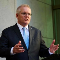 Australian Prime Minister Scott Morrison speaks during a news conference at Parliament House in Canberra on Tuesday.  | AFP-JIJI