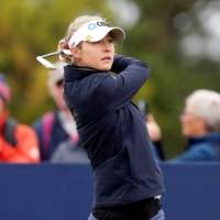 Nelly Korda hits a shot during the first round of the Women\'s British Open in Carnoustie, Scotland, on Thursday. | REUTERS