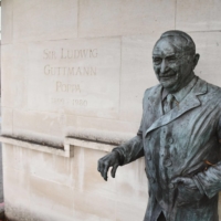 A statue of Ludwig Guttmann, the \"father\" of the Paralympics, stands at the entrance of the Stoke Mandeville Hospital in Buckinghamshire in southern England. | KYODO