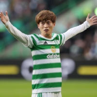 Celtic\'s Kyogo Furuhashi reacts after scoring a goal that was later disallowed during a match at Celtic Park in Glasgow on Aug. 12. | REUTERS 