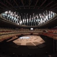Many of the different sections of the opening ceremony were marked with large fireworks displays after the National Stadium. | DAN ORLOWITZ
