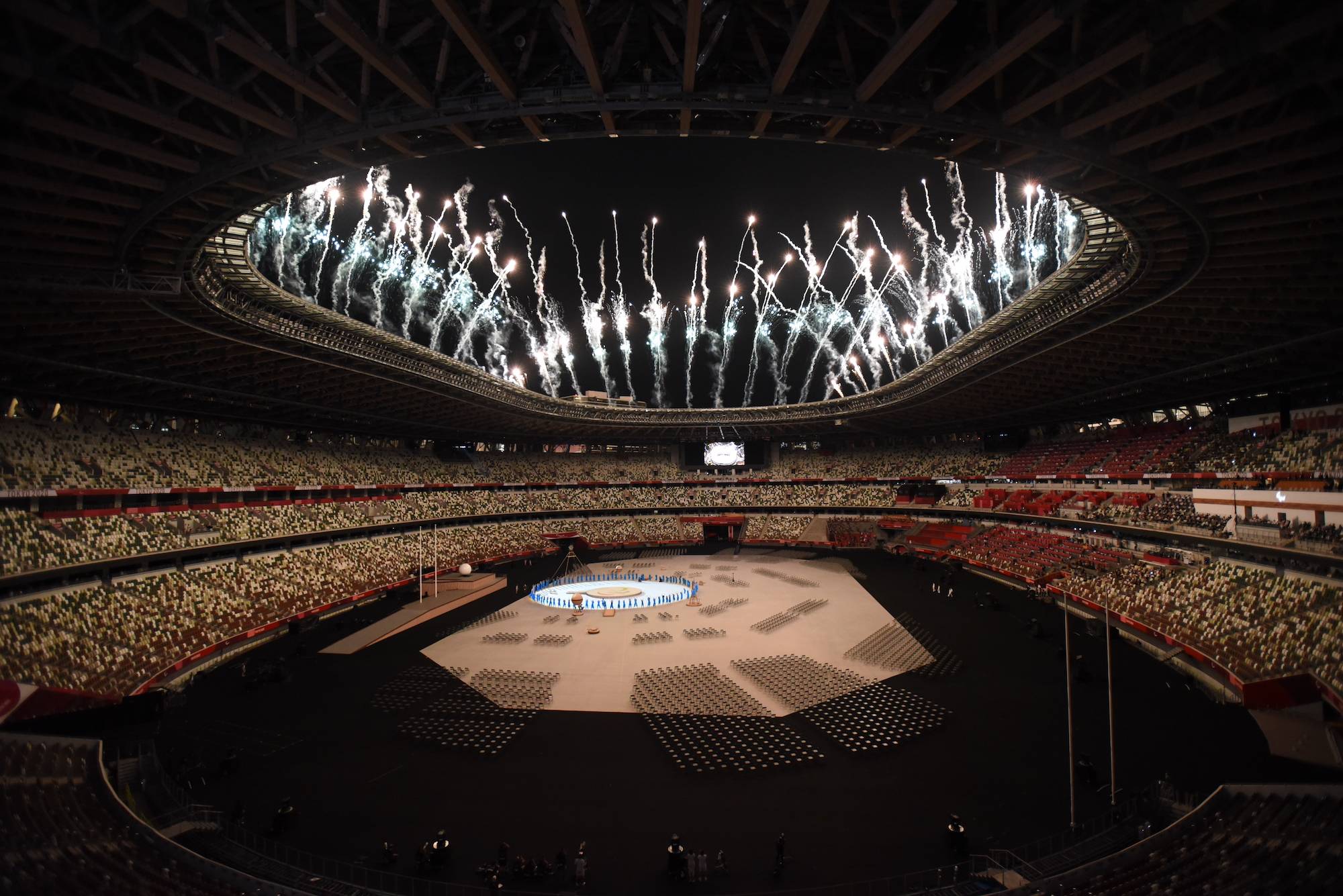 Many of the different sections of the opening ceremony were marked with large fireworks displays after the National Stadium. | DAN ORLOWITZ 