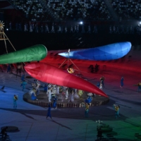 Inflated agitos balloons — the symbol of the Paralympics  —  displayed during the opening ceremony | DAN ORLOWITZ
