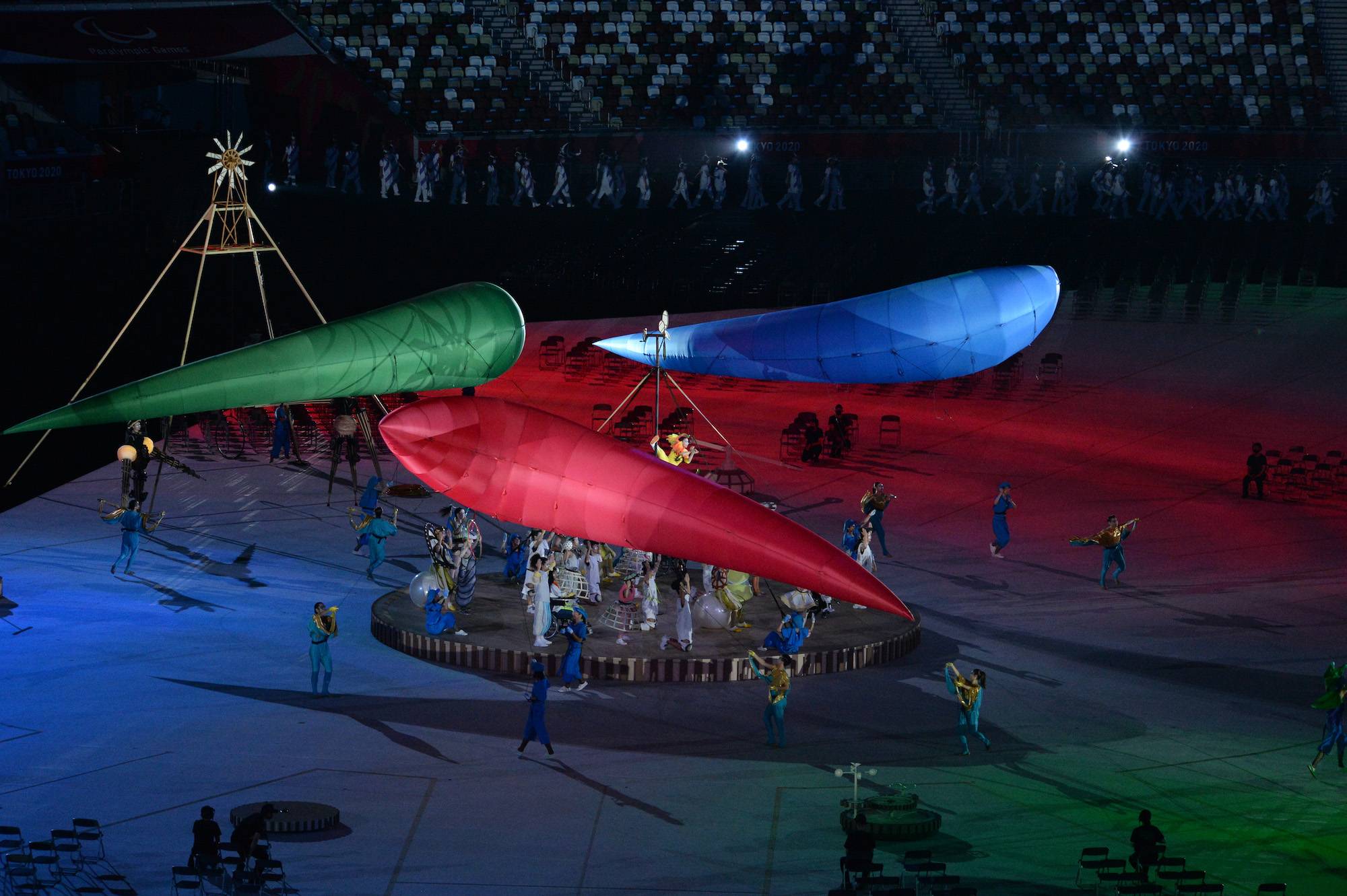 Inflated agitos balloons — the symbol of the Paralympics — displayed during the opening ceremony | DAN ORLOWITZ 