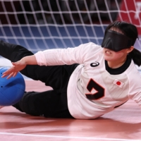 Rieko Takahashi of Japan in action against Turkey in a group match of the women\'s Paralympic goalball competition.  | REUTERS