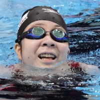 Japan\'s Miyuki Yamada after winning silver at the Tokyo Aquatics Center on Wednesday | KYODO