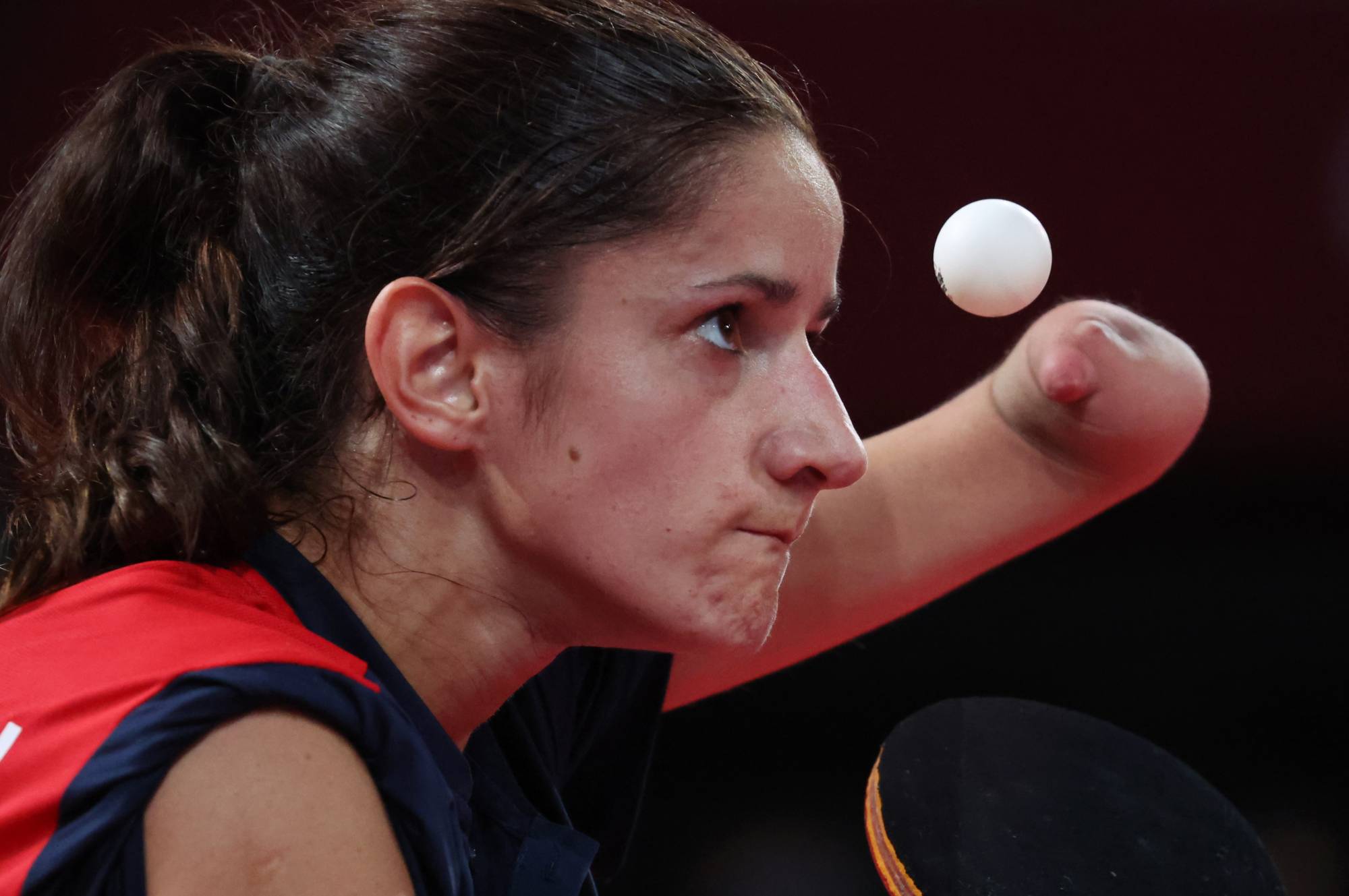 Norway's Aida Dahlen in action against China's Wenjuan Huang during their women's singles table tennis game, Class 8 Group C. | REUTERS