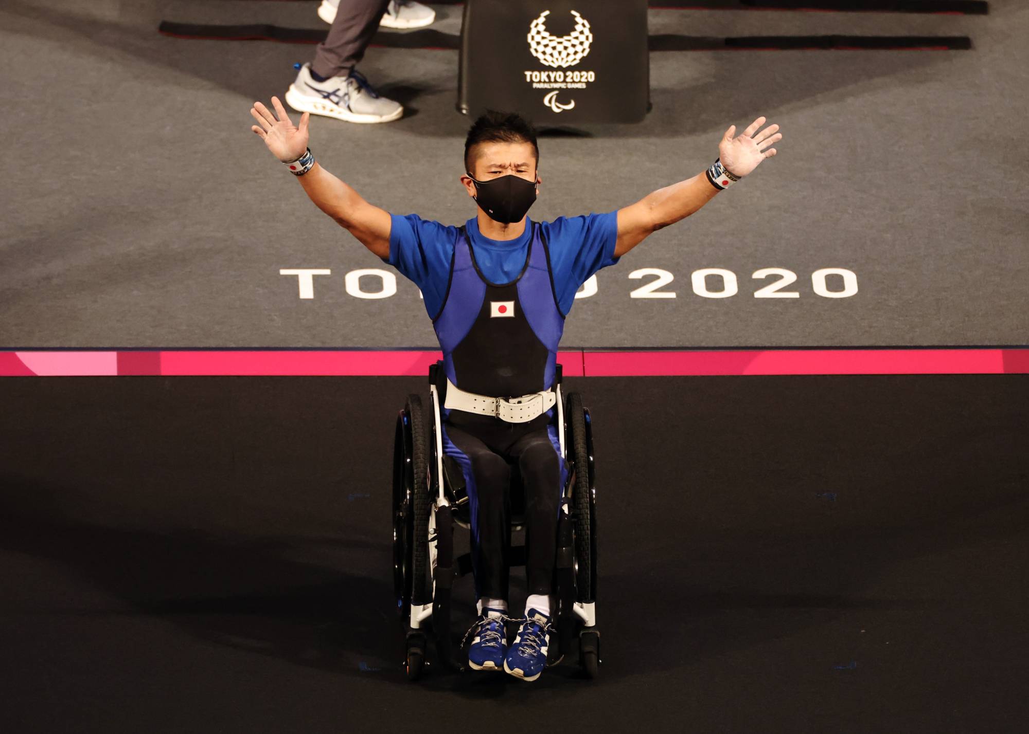 Hiroshi Miura of Japan after competing in the final of the men's under-49 kg powerlifting competition at Tokyo International Forum on Thursday.  | REUTERS