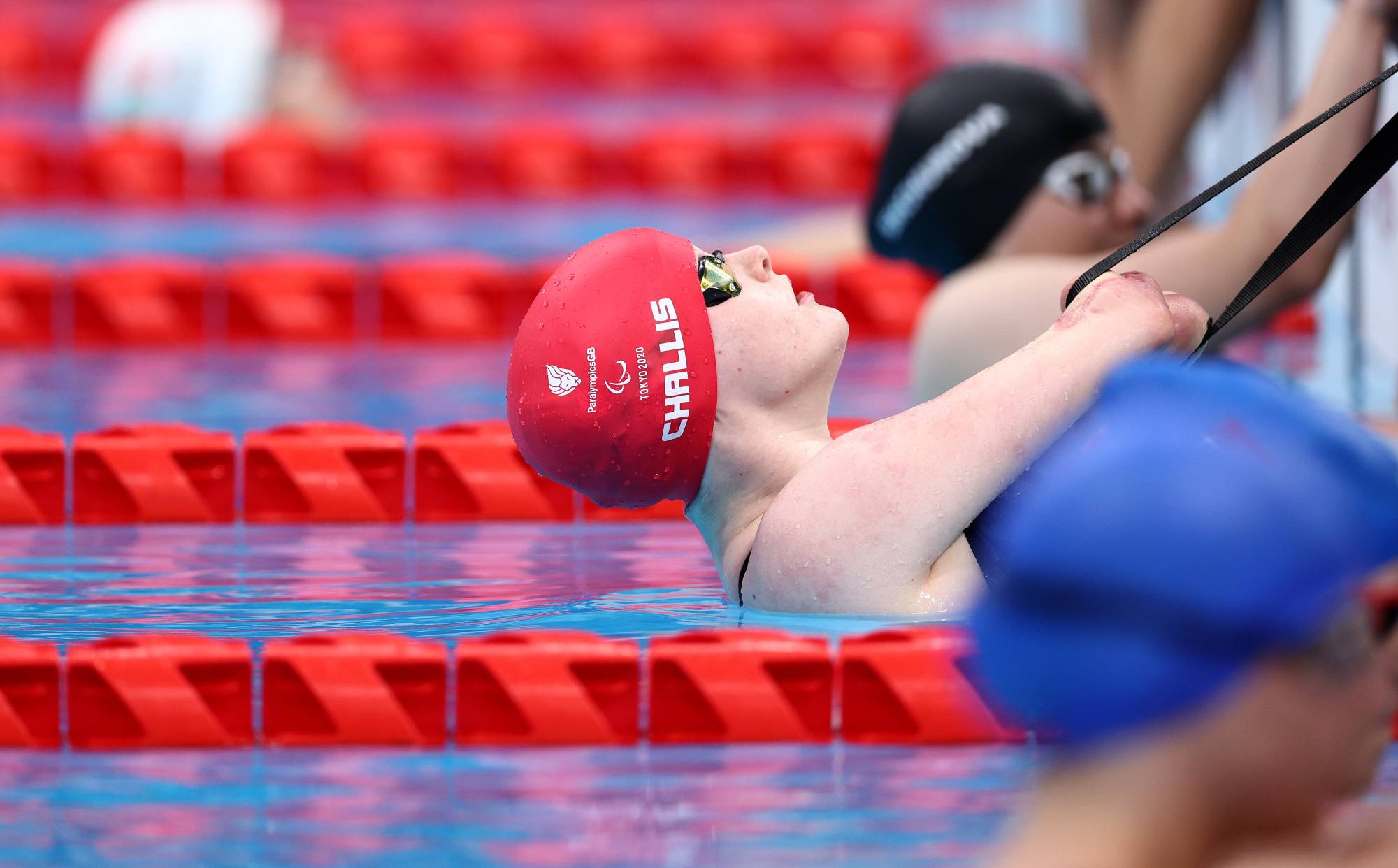 Athletes at the start of the final for the women's S3 50-meter backstroke | REUTERS