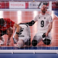 Germany team members react after their defeat to China in the men\'s goalball group B preliminary. | REUTERS
