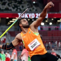Sumit Antil broke the world record three times during the F64 javelin throw competition on Monday. | REUTERS