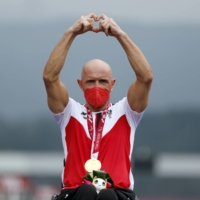 Gold medalist Walter Ablinger of Austria after winning the men\'s H3 cycling road time trial  | REUTERS