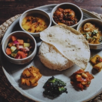 The dal bhat (rice and lentil soup) lunch at Adi comes with curries, vegetables and achar pickles on the side. | ADI RESTAURANT
