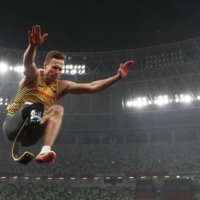 Markus Rehm of Germany in action during the men\'s long jump T64 final.  | REUTERS