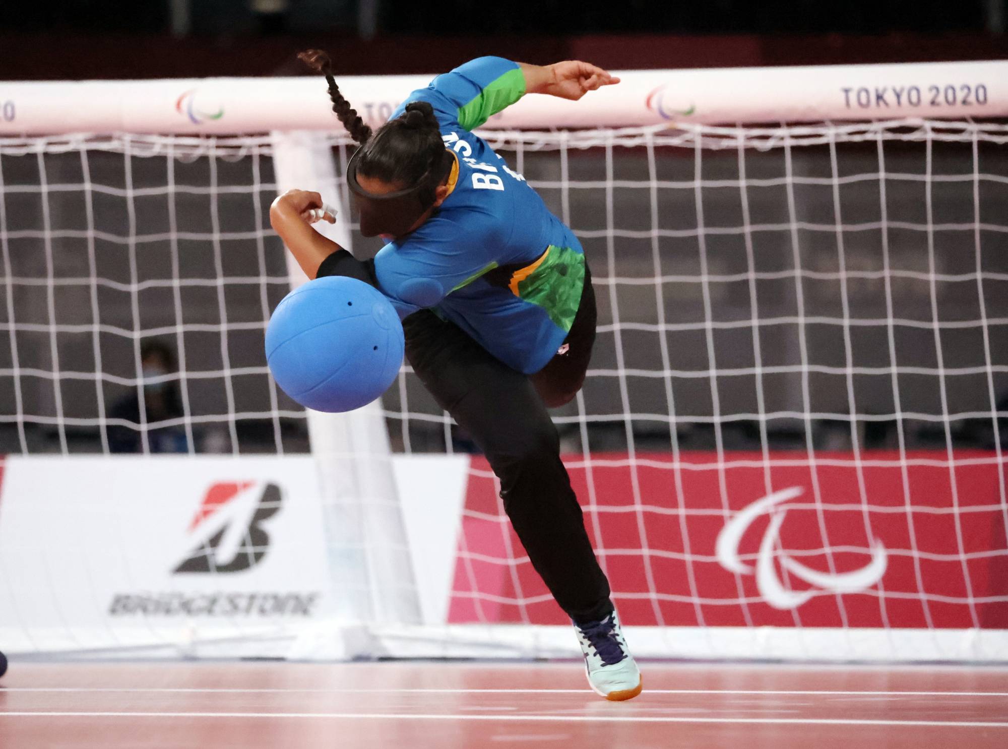 Brazil's Jessica Gomes in action during her team's quarterfinal match against China in women's goalball. | REUTERS