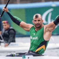 Brazil\'s Luis Carlos Cardoso da Silva reacts after a heat of the canoe sprint men\'s va\'a single (VL3 200 meters). | AFP-JIJI