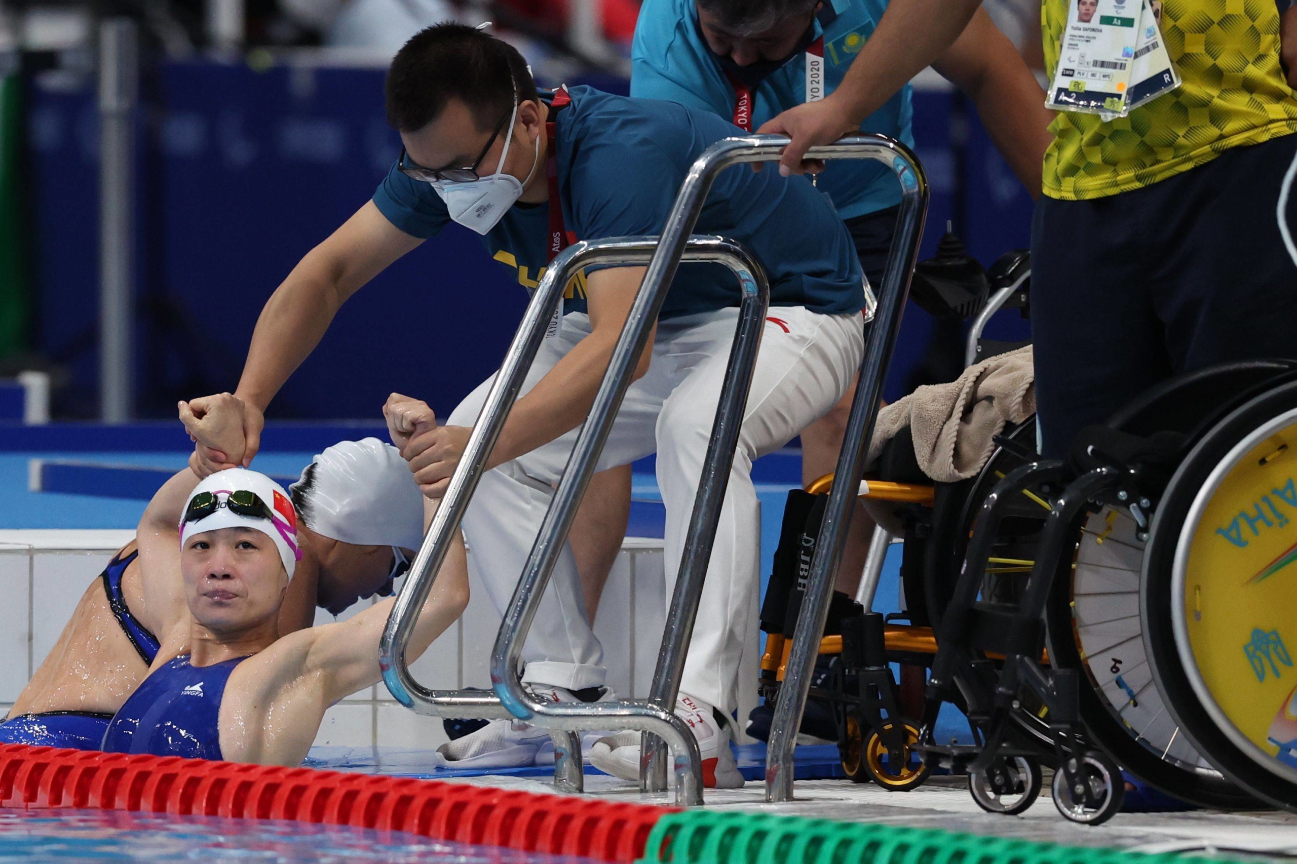 China's Yu Liu after setting a world record during a heat of the women's S4 50-meter backstroke | REUTERS