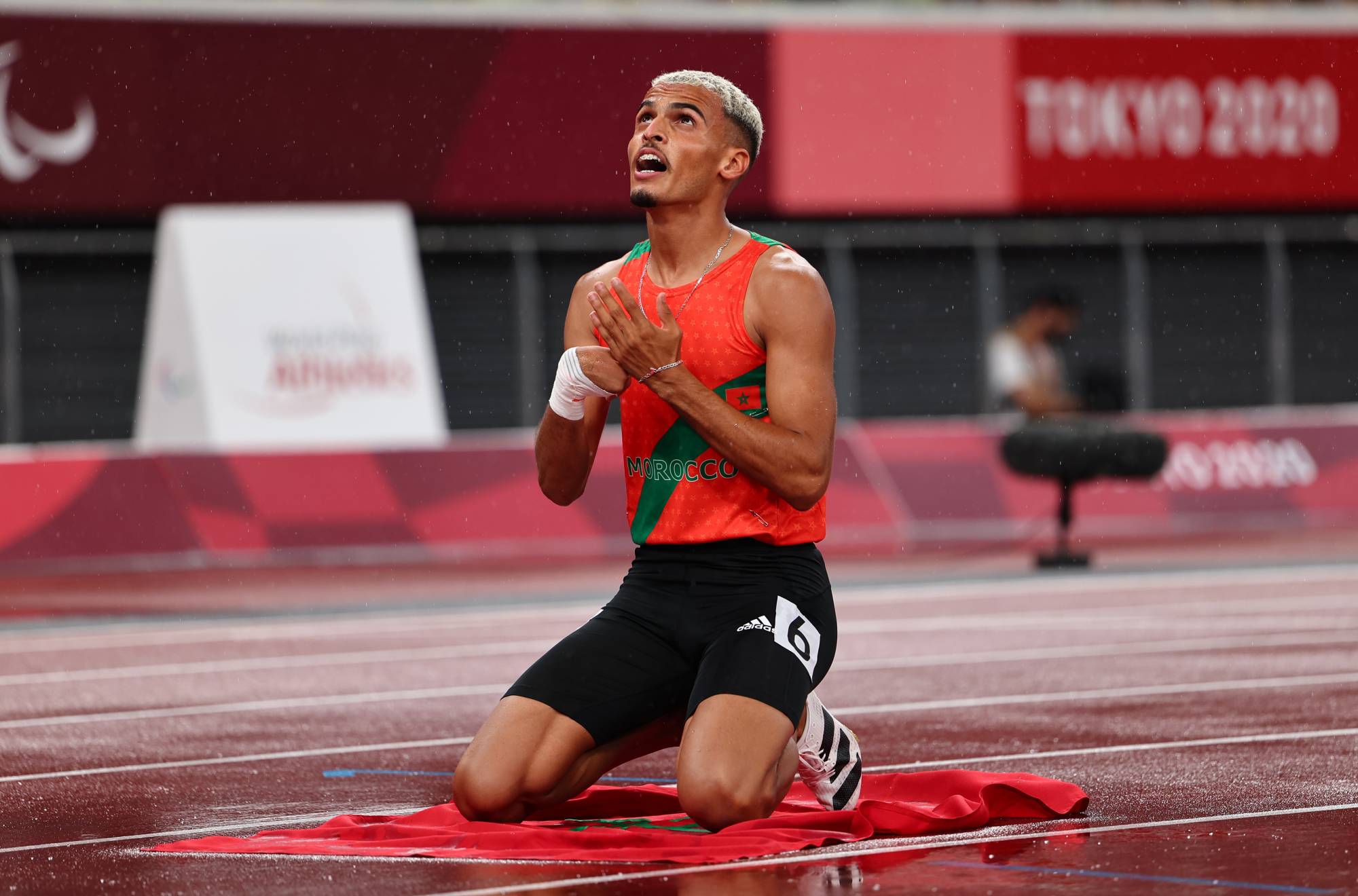 Morocco's Ayoub Sadni after winning gold and setting a new world record in the men's T47 400 meters | REUTERS