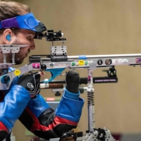 Britain\'s Tim Jeffery competes during the final of the shooting R9 mixed 50m rifle prone (SH2). | AFP-JIJI