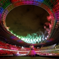 Fireworks from inside the National Stadium | REUTERS