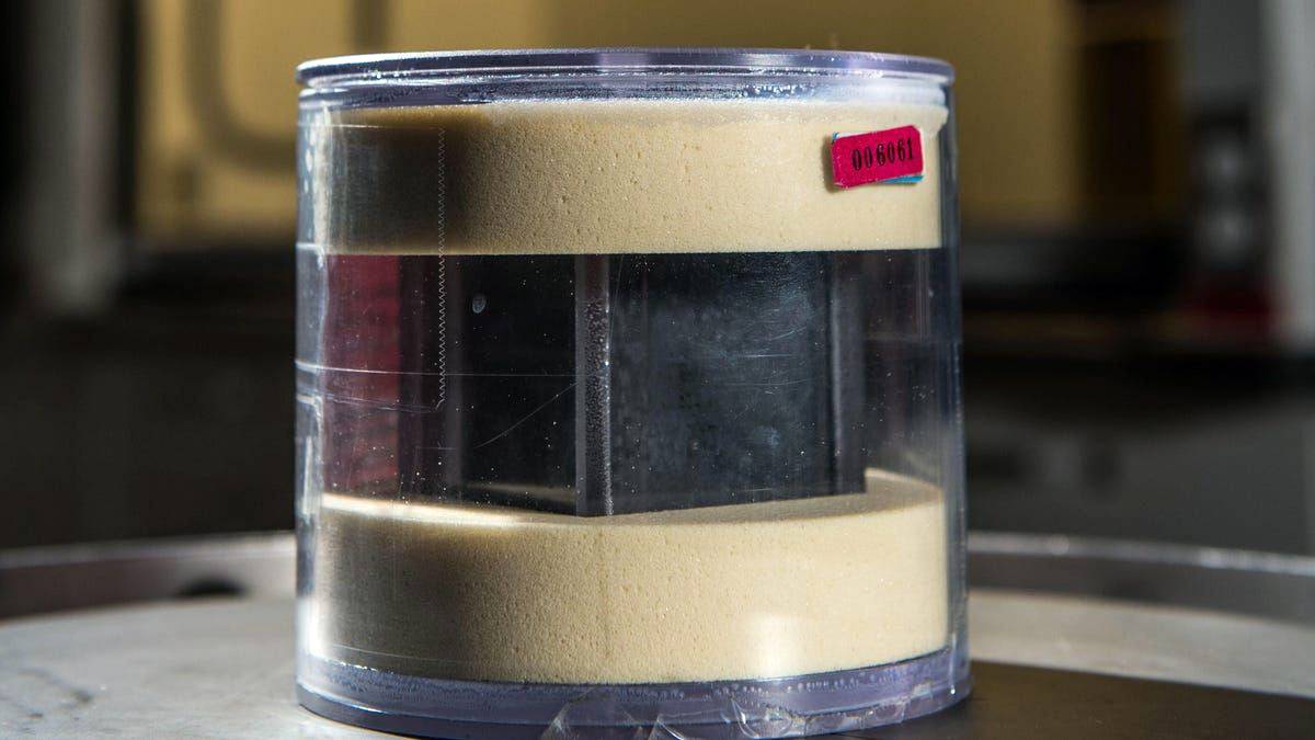 A photo provided by the Pacific Northwest National Laboratory shows the lab's uranium cube, which is enclosed in a protective case. Scientists at the laboratory and the University of Maryland are working to determine whether three uranium cubes they have in their possession were produced by Germany's failed nuclear program during World War II. | Andrea Starr / Pacific Northwest National Laboratory / via The New York Times