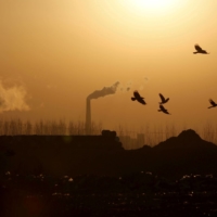 A closed steel factory, with a working factory in the background, in Tangshan, China, in 2016.  | REUTERS