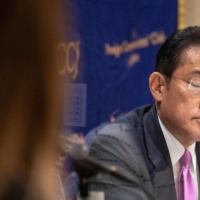 Former Foreign Minister Fumio Kishida of the Liberal Democratic Party attends a news conference at the Foreign Correspondents\' Club of Japan in Tokyo on Monday. | AFP-JIJI