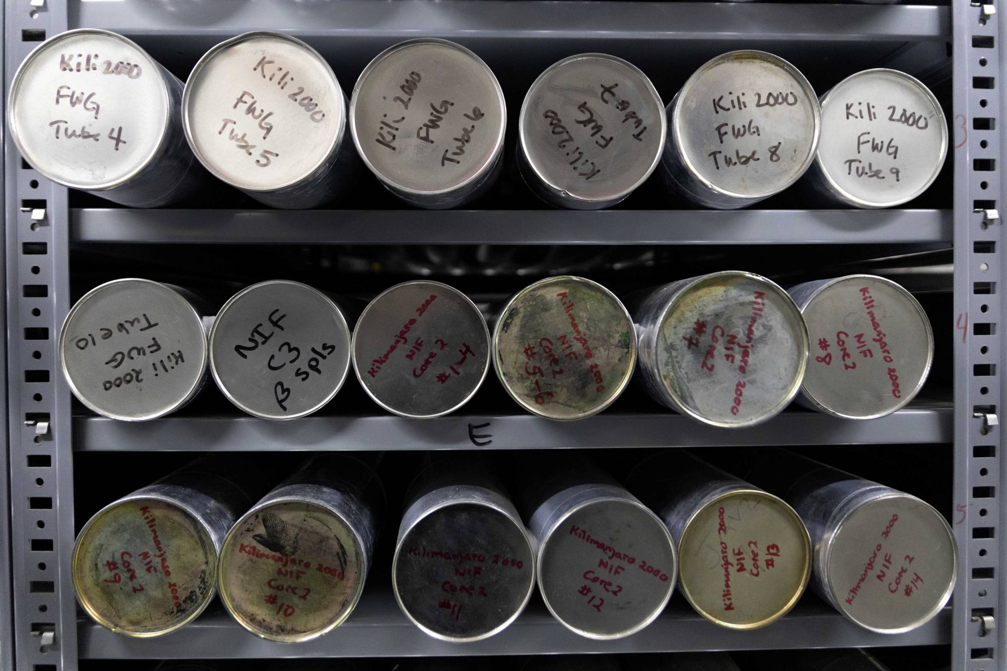 Ice core samples from a glacier are kept in a minus 30-degree freezer at the Byrd Polar and Climate Research Center in Columbus, Ohio, on Jan. 15. | REUTERS