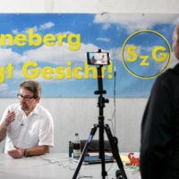 Ingo Schreurs, a translator and organizer of Sonneberg Shows Its True Face, during a livestream on Facebook on Aug. 30 | BLOOMBERG