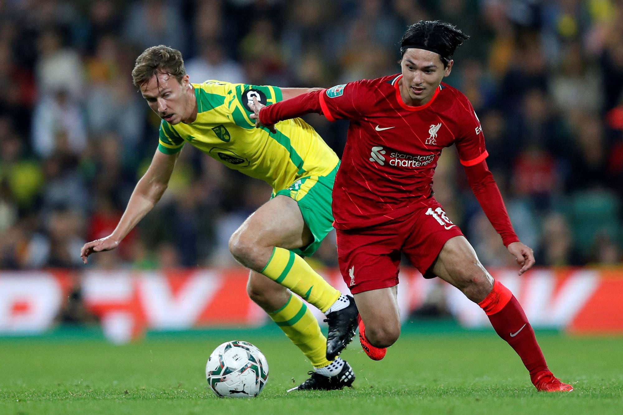 Takumi Minamino nets brace for Liverpool in cup win over Norwich