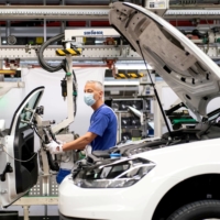 A Volkswagen assembly line in Wolfsburg, Germany, in April 2020 | POOL / VIA REUTERS