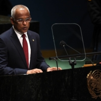 Maldives\' President, Ibrahim Mohamed Solih speaks during the 76th Session of the U.N. General Assembly on Tuesday.  | POOL / VIA REUTERS