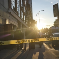 The scene of a homicide in New York last July. Overall violent crime in the U.S. went up 5.6% in 2020, with murder and non-negligent manslaughter offenses jumping 29.4% over the previous year. | JOHN TAGGART/THE NEW YORK TIMES