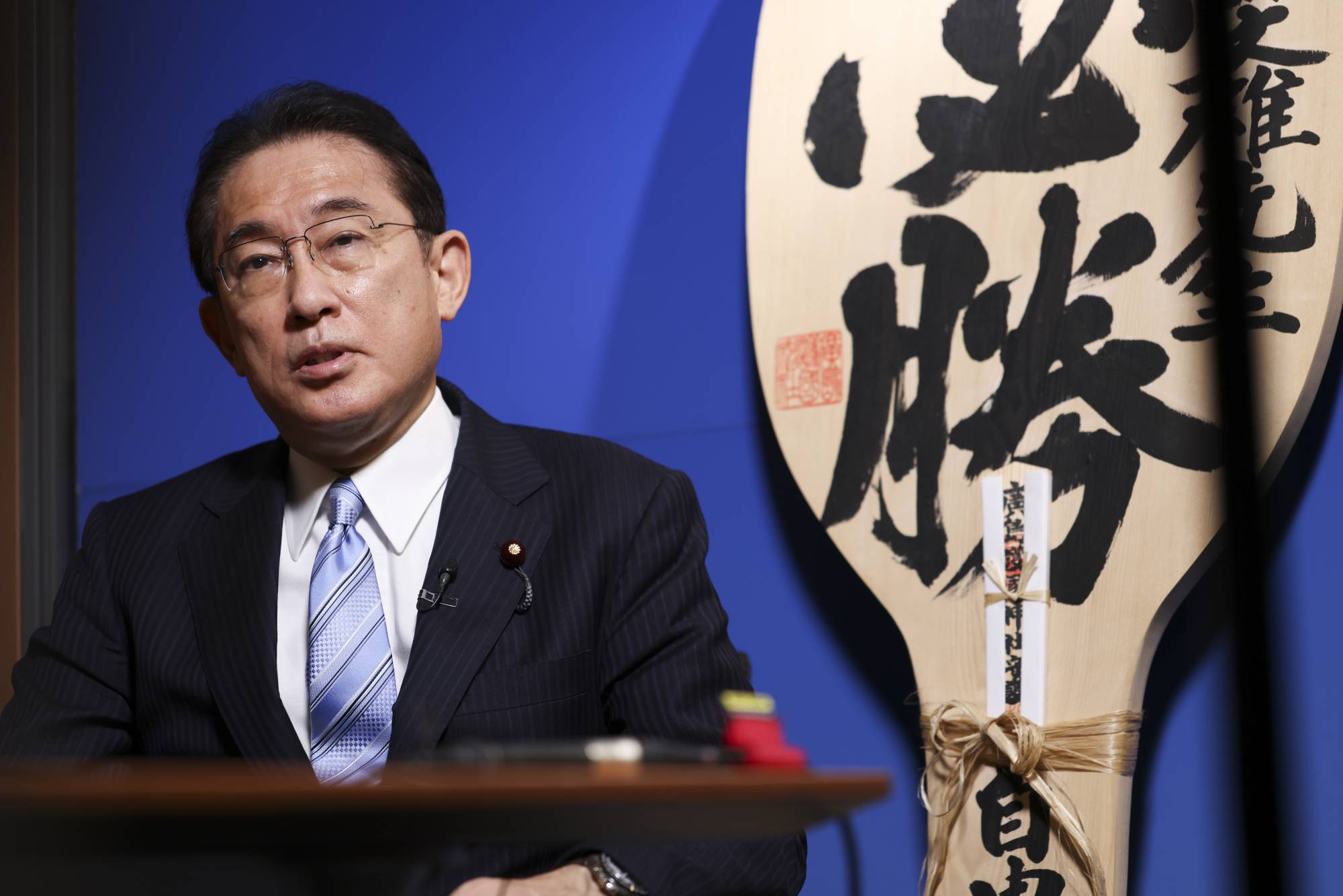 Former Foreign Minister Fumio Kishida, who was elected Liberal Democratic president Wednesday, speaks during an interview at his office in Tokyo on Sept. 3. | BLOOMBERG