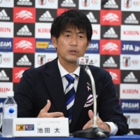 Newly appointed Nadeshiko Japan head coach Futoshi Ikeda speaks during a news conference on Friday at the headquarters of the Japan Football Association. | JAPAN FOOTBALL ASSOCIATION