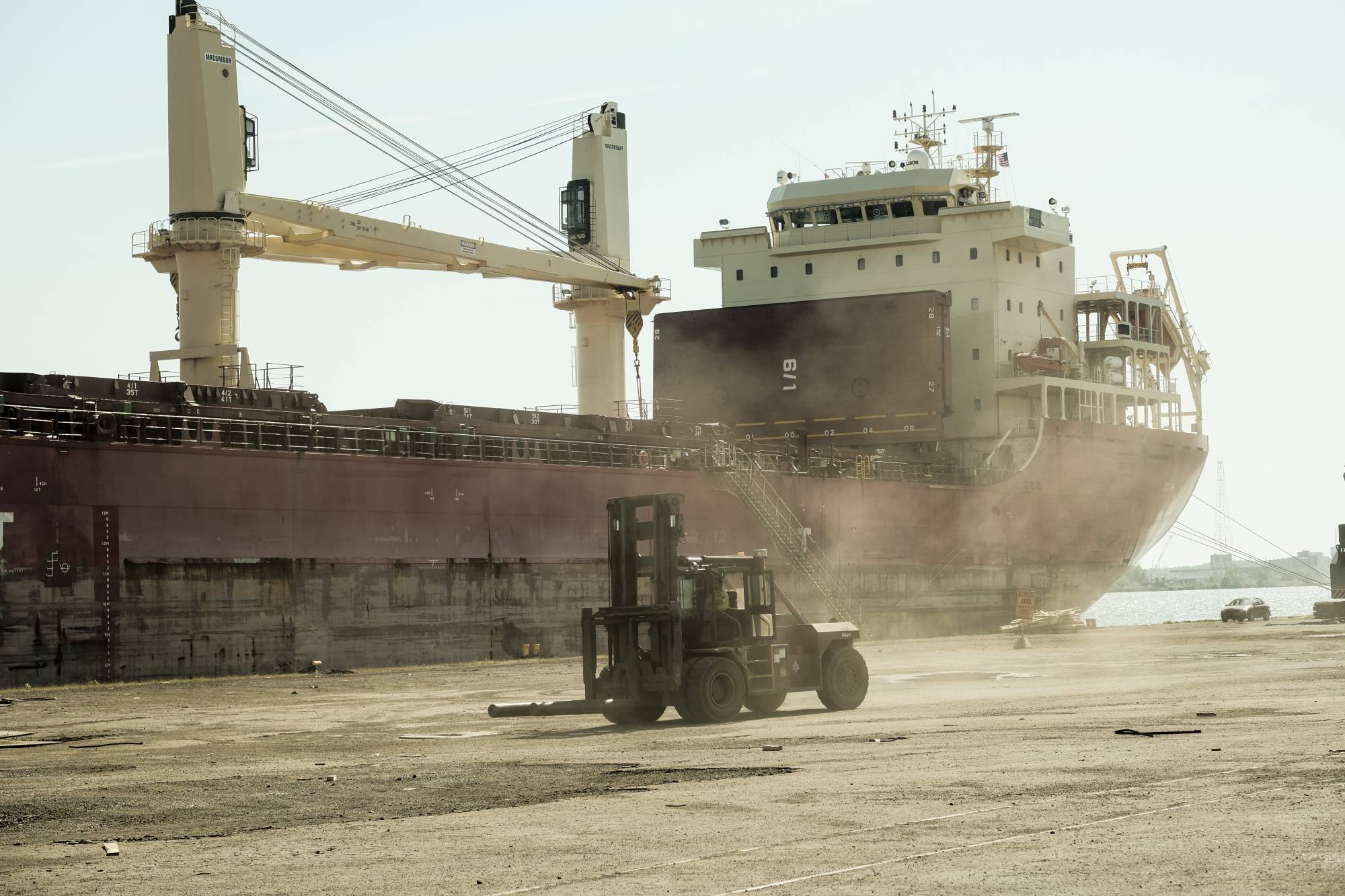 A freighter in the dockyard at the Port of Detroit on Sept. 27 | Bloomberg