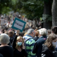 A rally at Treasury Gardens in Melbourne in March  | BLOOMBERG 