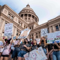 Protesters take part in a rally calling for abortion rights, at the State Capitol in Austin, Texas, on Saturday. | AFP-JIJI