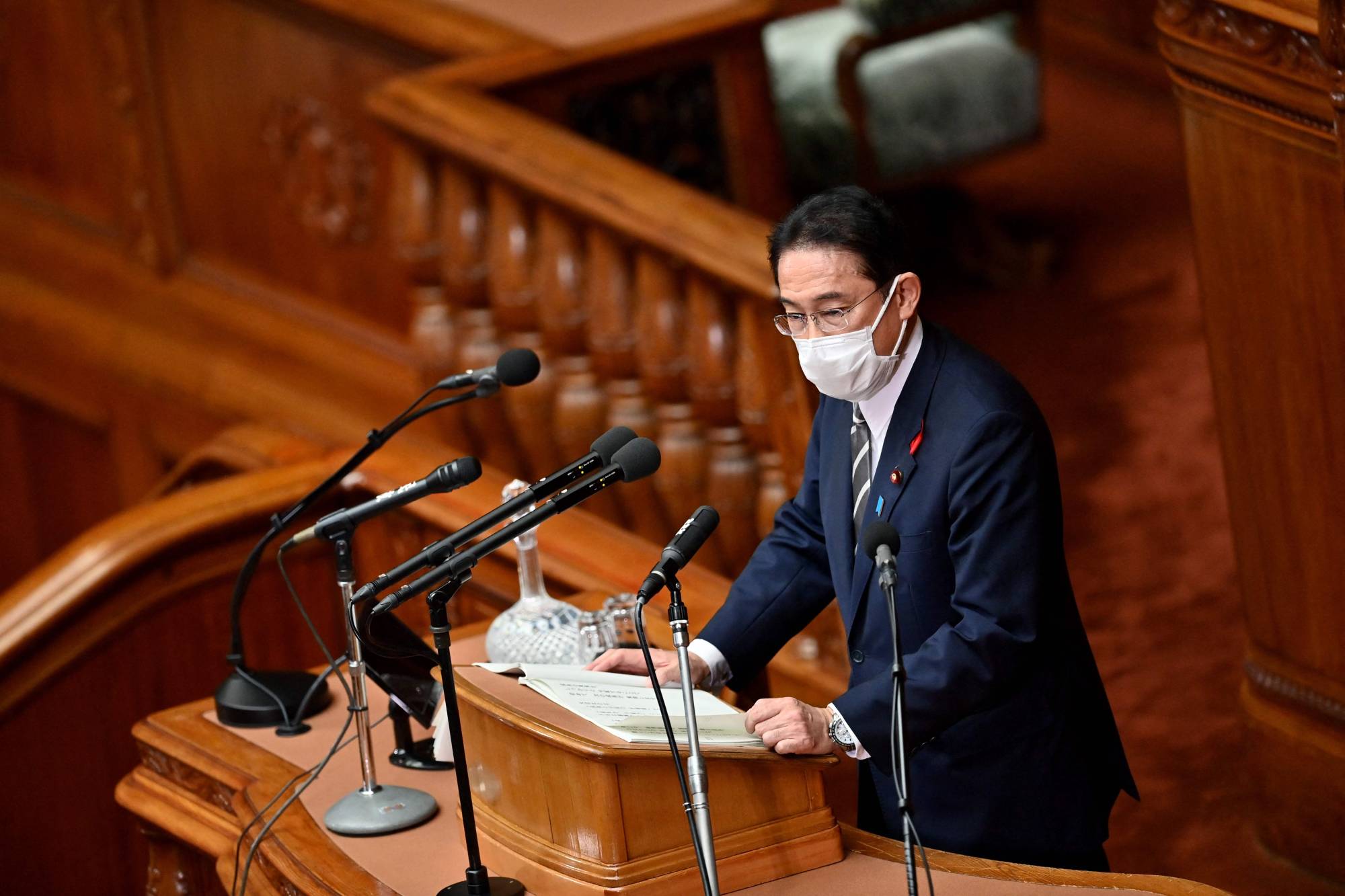Prime Minister Fumio Kishida delivers his first policy speech in the lower chamber of the Diet on Friday.  | AFP-JIJI