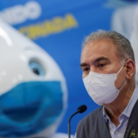 Brazilian Health Minister Marcelo Queiroga attends a news conference in Brasilia on Friday. | REUTERS