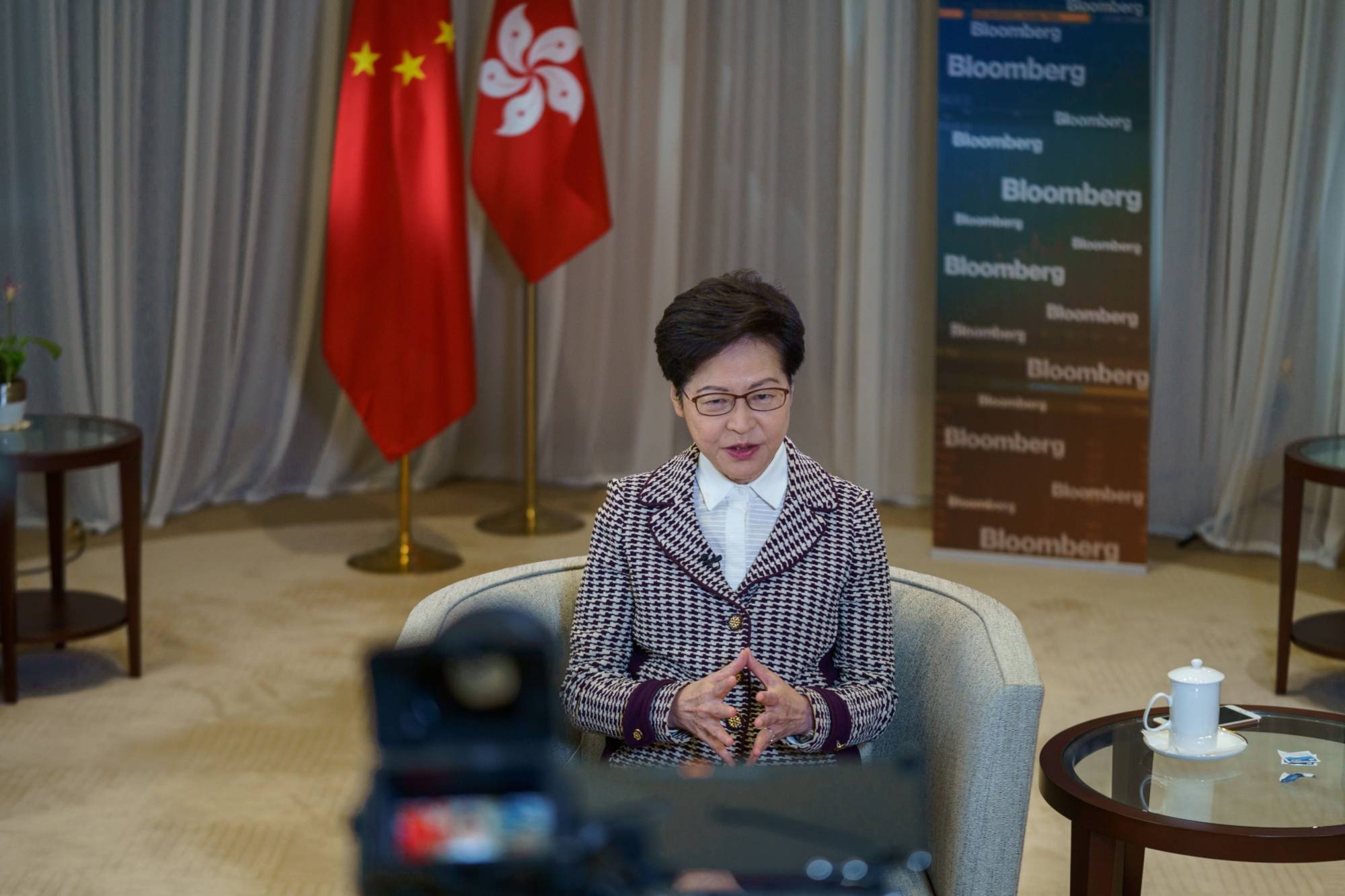Carrie Lam, Hong Kong's chief executive, speaks during an interview in Hong Kong. | Bloomberg 