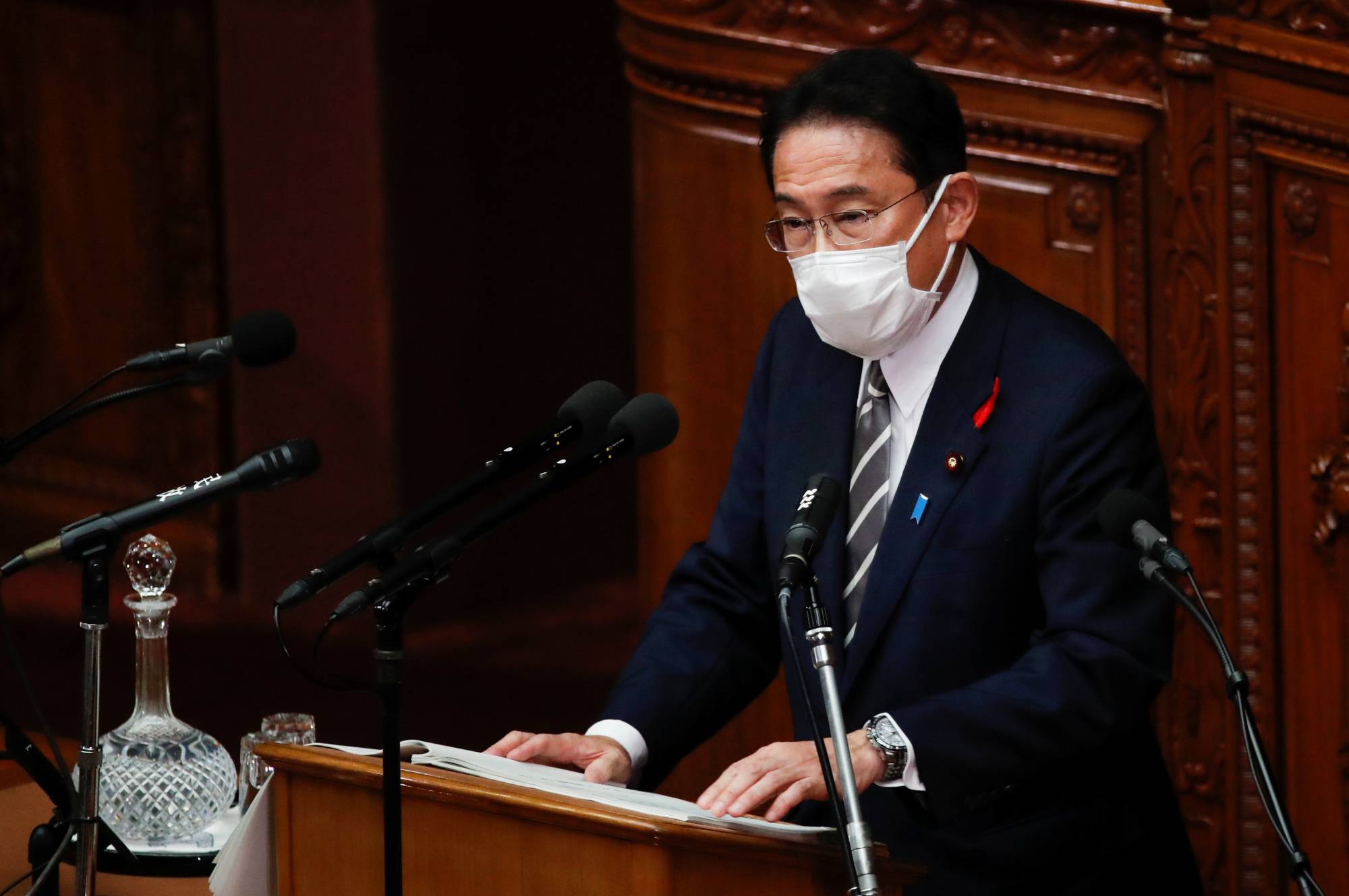 Prime Minister Fumio Kishida delivers his first policy speech at the Diet in Tokyo on Friday. | REUTERS