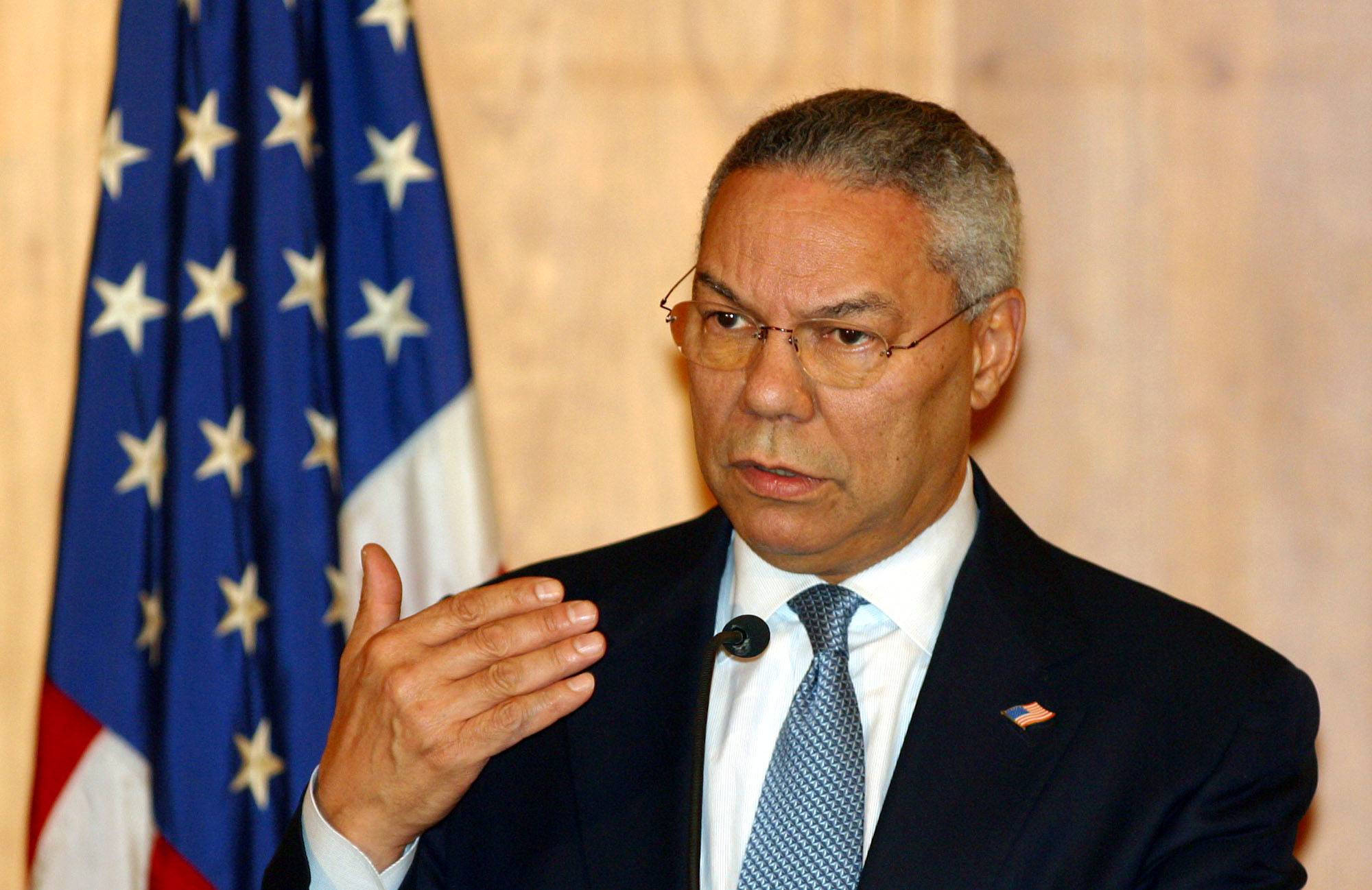 Colin Powell, then U.S. secretary of state, speaks at a news conference in Bogota, Colombia, in 2002.  | BLOOMBERG 