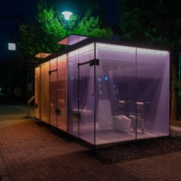 The restrooms, designed by architect Shigeru Ban, feature an opacity-changing \"smart glass.\" | OSCAR BOYD
