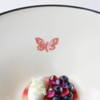 An anmitsu dessert with Hokkaido blueberries and white bean-rosemary gelato  | GABRIELE STABILE
