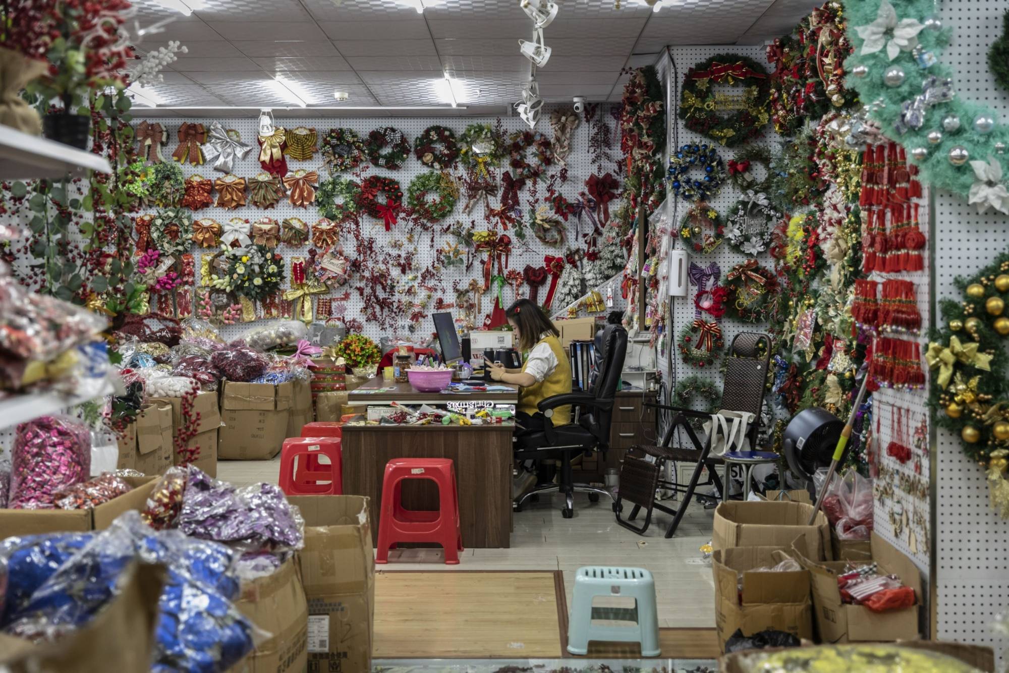 A Christmas ornament market in Yiwu | Bloomberg 
