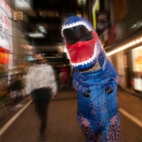 A blue dinosaur on the loose on the streets of Shibuya. | ROB GILHOOLY